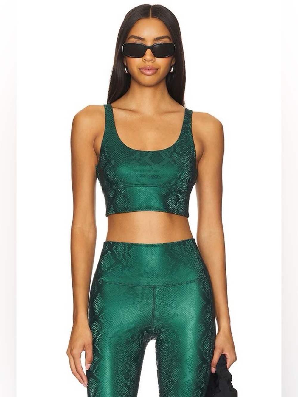 NEW REVOLVE Beach Riot Leah Top Green Satin Snake-Print Crop Tank Size Small NWT